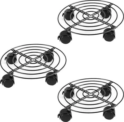 Image de 27 cm Métal Chariot pour plantes avec roues - Rond Garden Flower Dolly - Roues mobiles Support roulant - Chariot pour pots de plantes - Intérieur Extérieur Maison Noir