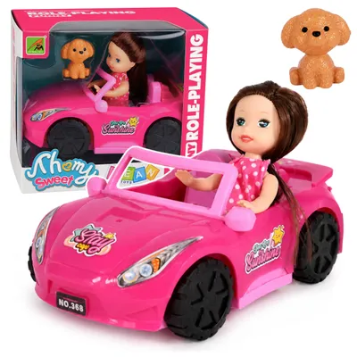 Produktbild von Mini-Puppe im Cabrio-Auto-Set mit Hundefigur, Rosa