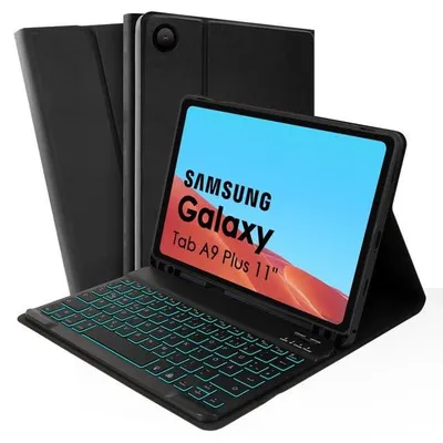 Produktbild von Hülle mit Tastatur für Galaxy A9 Plus 2023 A11 Plus 2025 11 Zoll X210 X216 X218 Schutzhülle DE-Layout Tab A9+ A11+ 11 Schwarz Hintergrundbeleuchtung