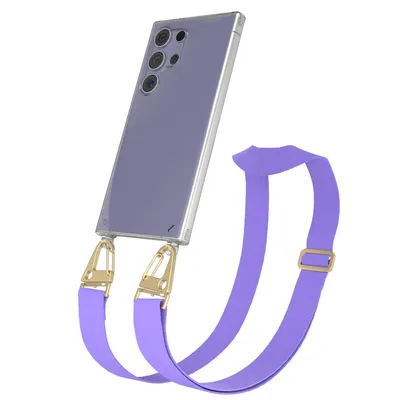 Produktbild von EAZY CASE - Hülle mit Band für Samsung Galaxy S24 Ultra, Handyhülle mit Umhängeband, Silikonhülle transparent, Handykette in Violett