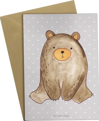 Produktbild von Mr. & Mrs. Panda Klappkarte Bär sitzend - Grau Pastell - Geschenk, weihnachtskarten, Grußkarte, Teddy, Glückwunschkarte, hochzeitskarten, einladungskarten, neujahrskarte