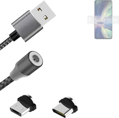Produktbild von K-S-Trade Hochwertiges Magnet-Lade-kabel Sync-Kabel Daten-Kabel kompatibel mit ZTE Blade V40s mit USB-Typ-C-Anschluss und Micro-USB-Anschluss 2A bis