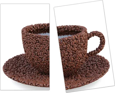 Produktbild von Spritzschutz Herdabdeckplatte Schneidebrett aus Glas Tasse aus Kaffeebohnen  2-Teilig (60x52cm)