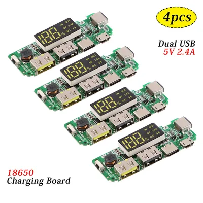 Produktbild von AZ-Delivery Stromversorgung 4pcs 18650-Board Dual USB 5V 2.4A Mobilmodul 18650-Lithium-Batterie-Ladegerät-Board mit Überladungs- und Kurzschlussschutz DIY USB-Board