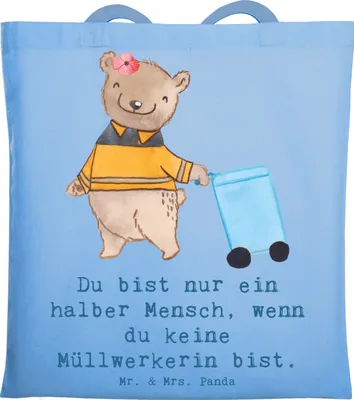 Produktbild von Mr. & Mrs. Panda Tote Bag Müllwerkerin Herz - Sky Blue - Geschenk, Müllfrau, Einkaufstasche, dokumententasche, Spruch, Tasche, Jutebeutel, Witzig, Uni, Lustig