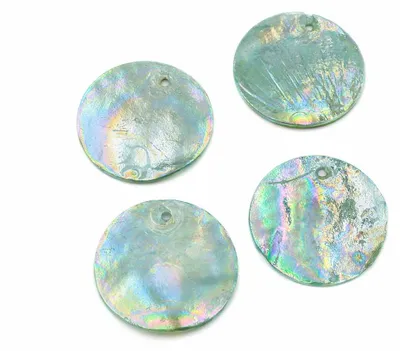 Produktbild von Vintageparts Capiz Muschelscheiben Seegrün Holo 25 mm, 4 Stück