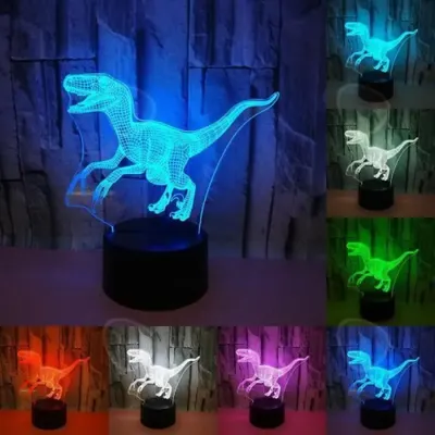 Produktbild von 3D-Dinosaurierlampe für Kinder, LED-Nachtlicht, Tischdekoration, Innenbeleuchtung, Tierillusion, Jungenzimmer, farbenfroh