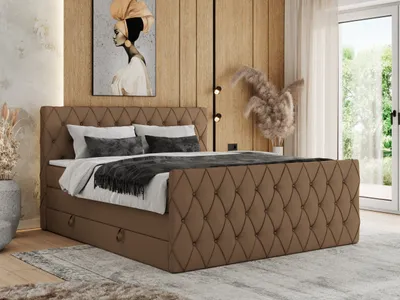 Produktbild von MKS MEBLE Boxspringbett 140 x 200 cm mit Bettkasten, Bett 140 x 200 cm mit Matratze H3, Boxspringbett 140 x 200 cm mit Topper - Miren King Duo - Braun Kunstleder - H3