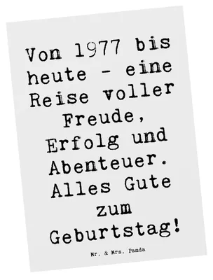 Produktbild von Mr. & Mrs. Panda Grußkarte Spruch 1977 Geburtstag - Weiß - Geschenk, Nostalgie, Ansichtskarten, Postkarten, kunstkarte, Fotokarte, Jahrgang, Postkarte, Erinnerungen