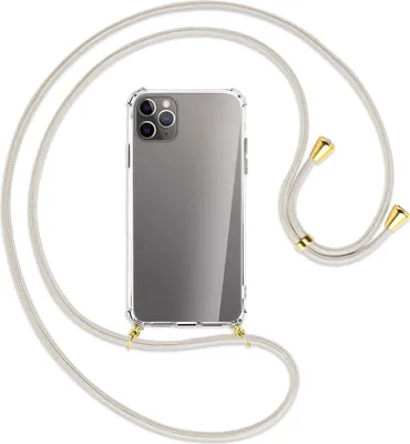 Produktbild von Handykette Backcover-Schutzhülle mit Band (Metall goldfarben) für Apple iPhone 11 Pro Max - broken white