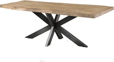 Image de MASSIVMOEBEL24 | Table à manger 180x90 en bois de manguier beige pied central en anthracite brillant FREEFORM 5