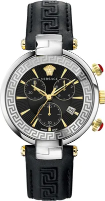 Zdjęcie produktu dla Versace VE2M00121 Revive Chrono srebrny złoty czarny skórzany pasek zegarek damski NOWOŚĆ