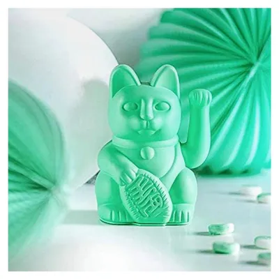 Produktbild von Glückskatze Winkekatze in Mint aus Kunststoff, 15 cm