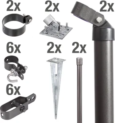 Produktbild von Alberts Zaunanschluss-Set Wellengittertor an Maschendrahtzaun | anthrazit-metallic | Einschlagbodenhülsen | Torpfosten-Ø: 60 mm | Zaunhöhe: 1000 mm