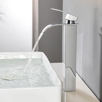 Produktbild von Cecipa Waschtischarmatur Chrom, Wasserfall Wasserhahn Bad Hochauslauf, Einhandmischer Kalt Warm, Hochdruck Badarmatur für Aufsatzwaschbecken