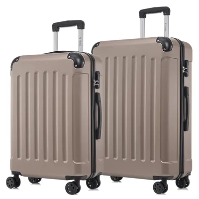 Produktbild von Suitcase Set, Rollkoffer Handgepäck, Kofferset, mit 4 Rollen 360°, Hartschalenreise Zahlenschloss, Weicher Gummigriff (2er Set, L&XL, Champagner)