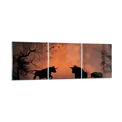 Produktbild von Bilder auf glas - Tier wütend Stier - 150x50cm - Glasbilder - Wandbilder - Kunstdruck - zum Aufhängen bereit - Wanddekoration aus Glas - Glas Bilder - Wandbild auf Glas - 3 Teile - GCA150x50-0494