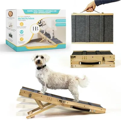 Produktbild von Hunderampe Sofa und kleine Hunde bis 15 kg, Hundetreppe für kleine Hunde klappbar – rutschfeste Hunderampe mit 4 Höhen bis 40cm Schont Gelenke und Wirbelsäule Haustiertreppe Birkenholz