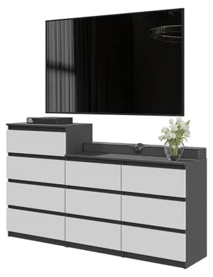 Produktbild von Kommodenset Anthrazit Grau / Weiß Matt mit 10 Schubladen (6+4) – Großes Sideboard Set für Schlafzimmer & Wohnzimmer – GABRIEL