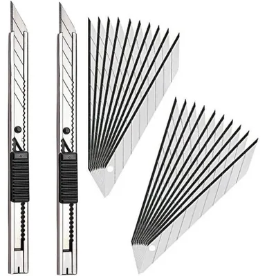 Produktbild von Cuttermesser Edelstahl 2 Stück mit 20 Abbrechklingen 9mm 30 Grad