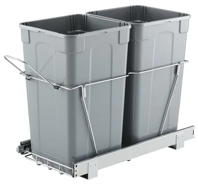 Image de Poubelle coulissante VEVOR 27 Qt + 27 Qt pour placards de cuisine, double poubelle sous l'évier, poubelle sous plan, avec système coulissant métallique robuste à sortie totale et poignée