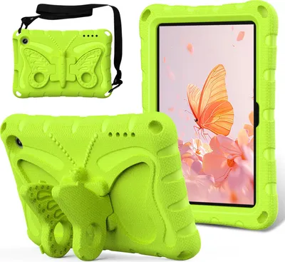 Obrázek produktu pro Dětské pouzdro pro Amazon Fire HD 7" 2022, lehké EVA pouzdro proti nárazům s ramenním popruhem a motýlkovým stojánkem Trávová zelená