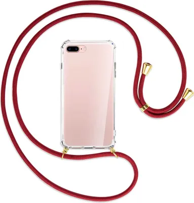 Produktbild von Handykette Backcover-Schutzhülle mit Band (Metall goldfarben) für Apple iPhone 7 Plus / 8 Plus - dunkelrot
