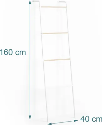 Immagine prodotto di Scala portasciugamani in metallo Relaxdays, 4 pioli, per asciugamani e indumenti, salvaspazio, A x L x P 158 x 40 x 28 cm, bianca