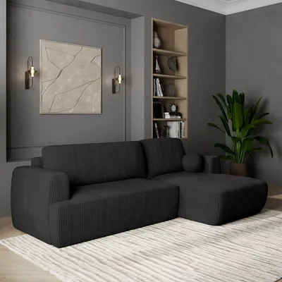 Produktbild von Masseno Ecksofa SENTI P R-S mit Schlaffunktion L-Form, Sofa mit Bettkasten, Wohnzimmersofa, Couch, Soffa, Bettsofa, Couchgarnitur- Schwarz, POSO 135