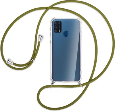 Produktbild von Handykette Backcover-Schutzhülle mit Band (Metall silberfarben) für Samsung Galaxy M31 - khaki
