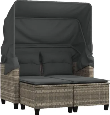 Produktbild von vidaXL Gartensofa 2-Sitzer mit Dach und Hockern Hellgrau Poly Rattan