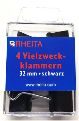 Produktbild von Rheita Foldback-Klammern 32 mm, schwarz, 4 Stück in Klarsichtbox