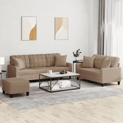 Produktbild von 3-tlg. Sofagarnitur mit Kissen Cappuccino-Braun Kunstleder