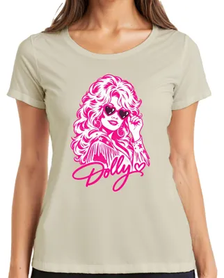 Obrázok produktu pre Dámske tričko s motívom Dolly Parton, country speváčky, v retro štýle, s motívom kovbojky, v ružovej farbe, veľkosť S