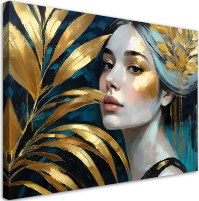 Produktbild von Leinwandbild Frau Botanik Glamour 90x60 Feeby Gold bild für die wand bereit zum aufhängen