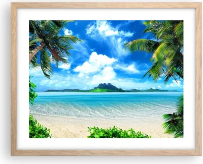 Produktbild von Gerahmtes Poster - Rahmen in heller Eiche - Strand Urlaub Insel Palme - 50x40 cm - Wand Bild - Wanddeko - Wandbilder - Wandposter - Bilderrahmen - Bilder - Kunstdruck - Wandbild - P2NAA50x40-2528