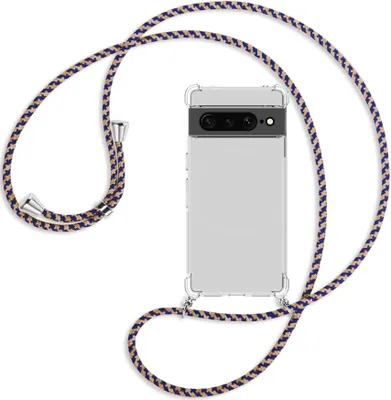 Produktbild von Handykette Backcover-Schutzhülle mit Band (Metall silberfarben) für Google Pixel 7 Pro - blau+beige