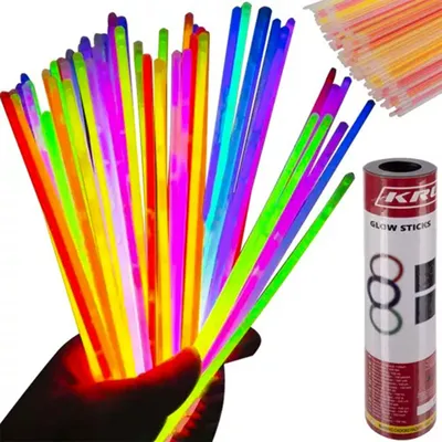 A collection of colorful glow sticks and a tube of glow sticks.