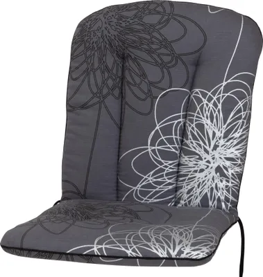 A chair cushion with a floral pattern.