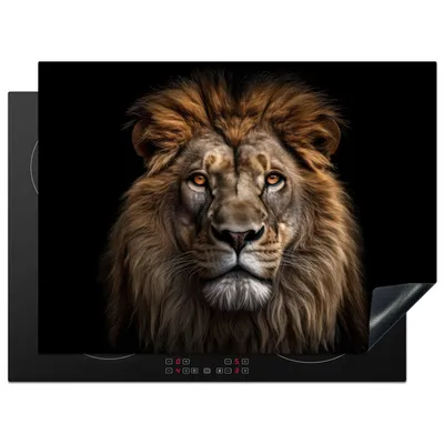 Produktbild von KitchenYeah© Herdabdeckplatte Löwe - Porträt - Tiere - Schwarz , 70x52cm, Küche Deko, Glaskeramikkochfeld Herdabdeckung, Abdeckplatte fùr Kochfeld