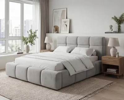 Obrázok produktu pre Čalúnená posteľ Oslo 140x200 cm - moderný dizajn, manželská posteľ 140 x 200 cm - základ postele, lamelový rošt, posteľ svetlosivá (Komodo 20)