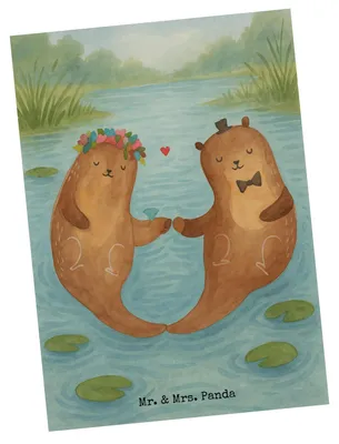 Produktbild von Mr. & Mrs. Panda Postkarte Hochzeit Otter Design - Weiß - Geschenk, bildkarte, Postkarten, Trauung, Zur, Hochzeitstag, Hochzeitsgeschenk, Hochzeitskarte, Grußkarte
