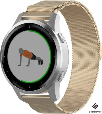 Produktbild von Strap-it Milanese Armband - Kompatibel mit Garmin Vivomove 3s Armband 40mm - Hochwertiges Material -Edelstahl Magnetische verschluss für Armband Champagnergold 18mm Smartwatch
