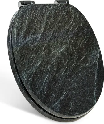 A toilet seat with a slate-like texture, shown from a slightly elevated angle.
