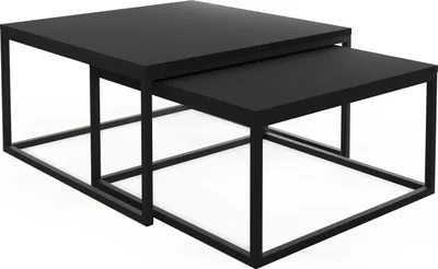 Obrázek produktu pro Obdélníkové Čtvercové Stolky Konferenční Stolky - Konferenční Stolky v Průmyslovém Stylu Kovové Nohy - 2 v 1 - Dva Průmyslové Samostatné Stoly do Obývacího Pokoje - Černý