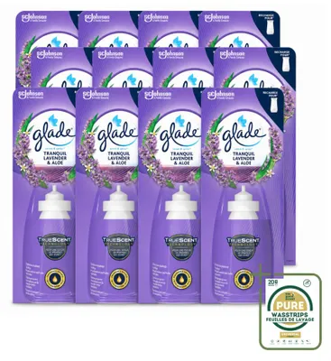Zdjęcie produktu dla 12 sztuk wkładów do dyfuzora Glade Sense & Spray – lawenda i aloes – 18 ml – zestaw ekonomiczny