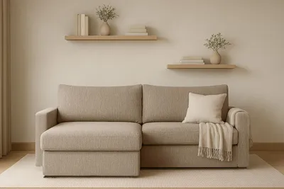 Produktbild von Kaiser Möbel Ecksofa mit Schlaffunktion und Bettzeugablage LUBEKA, Stoff Faro Dunkelbeige Rechts