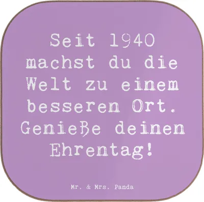 Produktbild von Mr. & Mrs. Panda Untersetzer Glas Spruch 1940 Geburtstag - Lavendeltraum - Geschenk, Handgemachte Geschenke, Geburtsjahr, Anerkennung, Geboren am, Glückwunsch, Liebevolle