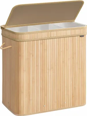 Zdjęcie produktu dla Kosz Na Pranie Z Pokrywą, Bambusowy Kosz Na Pranie, Wyjmowany Kosz Na Pranie Z Uchwytami, 150 L, Do Pralni, Sypialni, Łazienki,