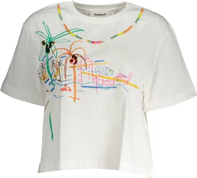 Immagine prodotto di T-shirt elegante a maniche corte da donna - bianca con stampa e dettagli